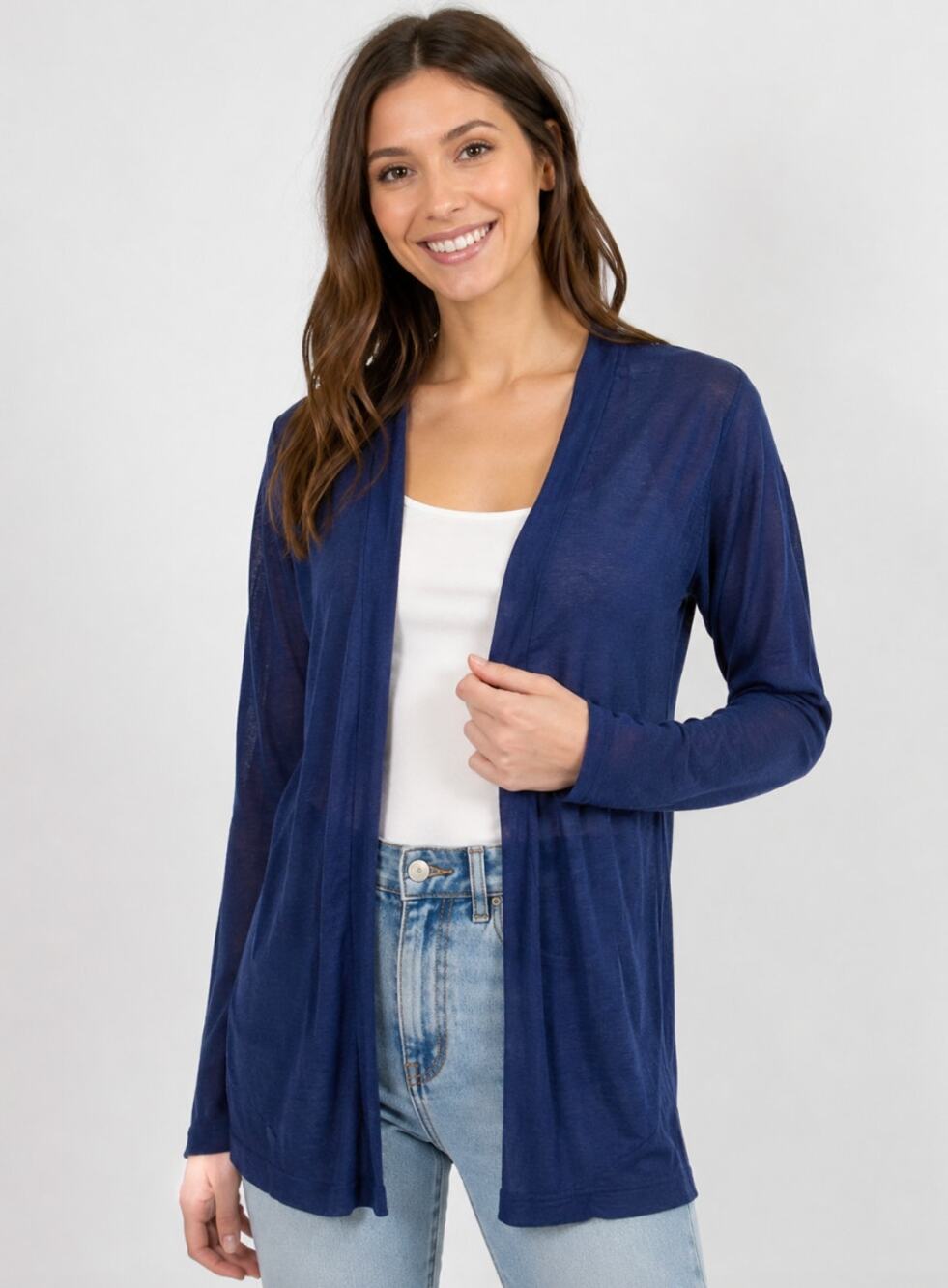 Cynthia Rowley Navy Linen Cardigan Lightweight Open Front Long Sleeve Women’s XS